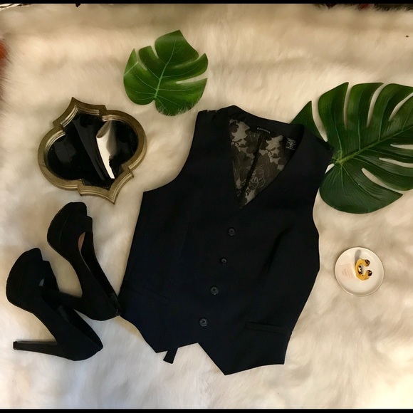 Express Jackets & Blazers - Express midnight blue lace back vest with belt!